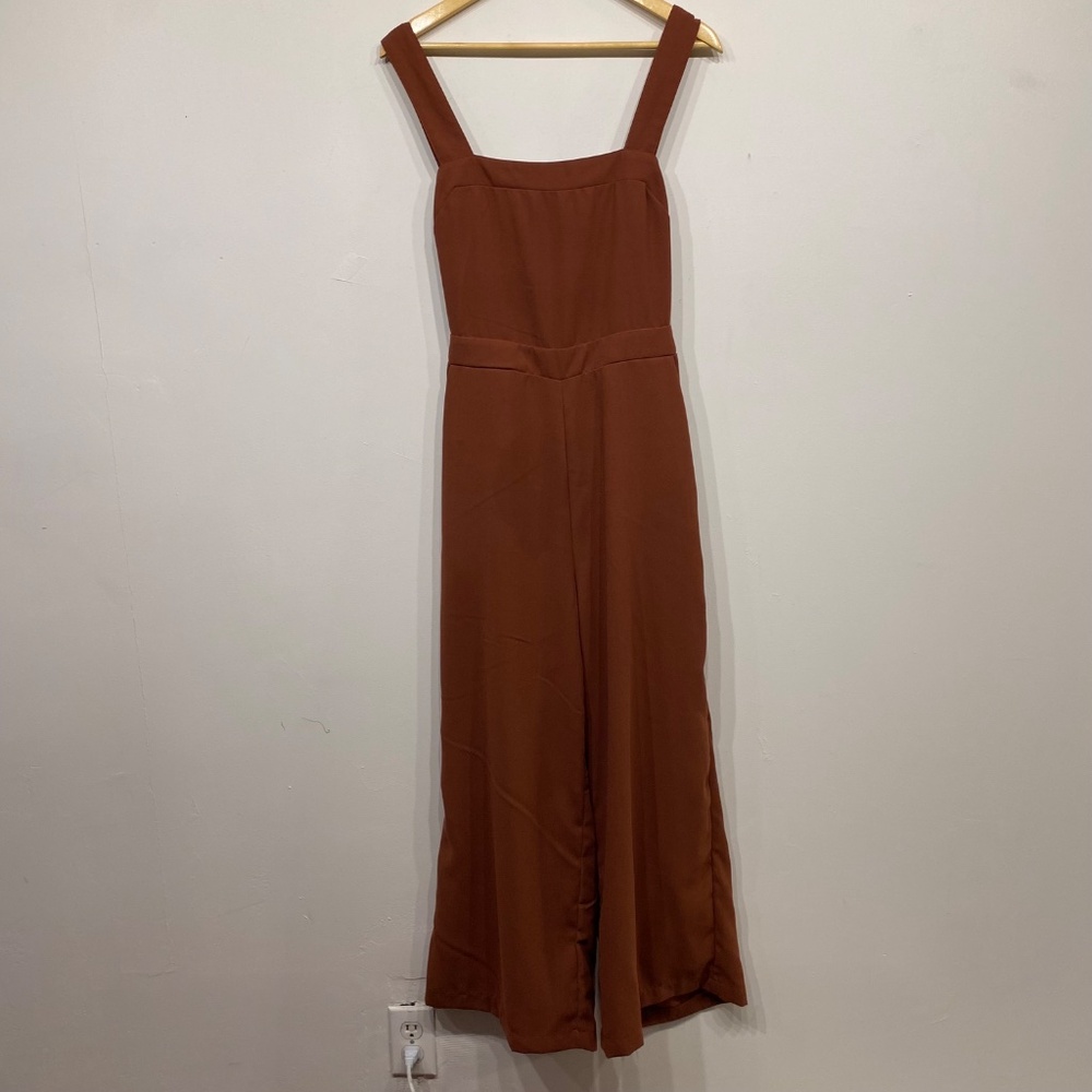 Luca + Grae Brown Wide Leg Square Neck Minimalist Boho Jumpsuit Medium